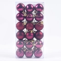 Detail of 36pcs magenta Christmas balls with glitter, matte and spiral textures in box - 36Pcs/4cm / Burgundy