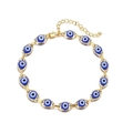Golden chain bracelet featuring multiple blue and white evil eye charms with adjustable clasp - Gold Base Blue