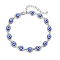 Detail of silver Evil Eye link bracelet featuring blue resin beads and lobster clasp - Blue Eyes Silver