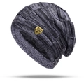 Men's winter knit beanie hat with warm fleece lining in black and grey mixed color - One Size (High Elasticity) / Navy Blue (Hat Only)