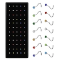 60-piece boxed set of stainless steel nose studs with colorful rhinestones on white base - Multicolor Hook 60Pcs/Box-1.8mm