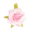 Dettaglio di rosa artificiale rosa con foglie verdi per acconciature da sposa - Rosa