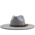 Cappello fedora classico in lana grigio chiaro a tesa larga con fascia decorativa marrone - M / Grigio chiaro