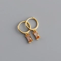 Close-up of golden hoop earrings featuring elegant rectangular champagne crystal pendants - Rectangular Pink Rhinestone Earrings (S-E1536) / Gold