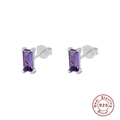 Detail of 925 sterling silver stud earrings with rectangle cut purple gemstone inlays - Platinum - Purple Zirconia