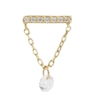 S925 sterling silver gold fringe chain stud earring with zircon bar pendant charm - Single-Bar Zirconia Pear Drop / Gold