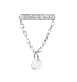 S925 sterling silver chain stud earring with water drop crystal and sparkling zircon - Single-Bar Zirconia Pear Drop / White Gold