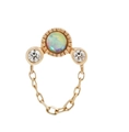 Elegant gold S925 silver earring featuring a centered opal stone and dainty fringe chain - Single-Opal Stone Chain / Gold