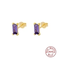 Detail of 925 sterling silver earrings with rectangular purple zircon and silver hallmark - Gold - Purple Zirconia