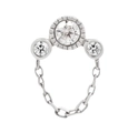 S925 sterling silver tassel chain stud earring featuring three sparkling round diamonds - Single-Triple Round Zirconia Chain / White Gold