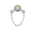 S925 sterling silver chain stud earring featuring rainbow opal and cubic zirconia - Single-Opal Stone Chain / White Gold