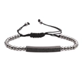 Verstellbares Gunmetal-Perlenarmband mit mikro-pavé besetztem, gebogenem Zirkonia-Element - Langer Stab / Schwarz