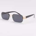 Chic black rimless rectangular sunglasses with polished gold metal hardware - Black Frame Black Grey Lens