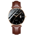 Ultra-thin men's waterproof quartz watch with black dial and brown leather strap - Brown Leather Strap Silver Case Black Dial