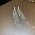 Nahaufnahme goldener Quastenohrringe mit weißen Kristallen und glänzenden Lichteffekten - 18# Goldene Strass-Quaste (18#)