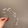 Double-layered golden wire headband with white imitation pearls in elegant French style - 6# Gold Alloy Double-Layer Pearl Headband