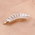 Elegant gold pearl crown hair clip with rhinestones for women on pink silk background - Pearl Crown Hair Clip