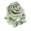 Pale green satin flower scrunchie with a glossy silk-like finish for women - Apple Green
