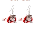 Weihnachtsohrringe mit süßen Katzen in roten Weihnachtsmützen an Silberhaken - Katze in Weihnachtsmütze