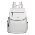 Mochila blanca de cuero suave para mujer con cremalleras plateadas y logo de canguro - Blanco