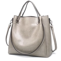 Retro khaki grey bucket bag in soft oil wax leather with large capacity and shoulder strap - Light Gray