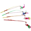 Set de 4 varitas para gatos con ratones de plumas y cascabeles en varas de plástico - Caña de pescar ratón