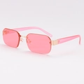 Fashionable pink rimless square sunglasses for women with gold metal bridge and accents - Pink Frame / Pink Lens