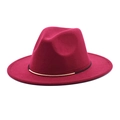 Chapeau fedora jazz rose rouge classique avec ruban noir et boucle en métal doré - M (56-58cm) / Bordeaux