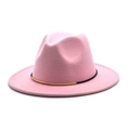 Chapeau fedora en laine rose élégant avec ruban noir et tube métallique doré - M (56-58cm) / Rose