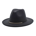 Detail shot of black wool fedora hat featuring a stylish thin gold metal band decoration - M (56-58cm) / Black