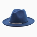 Chapeau fedora classique en laine bleu foncé avec ruban noir et garniture dorée - M (56-58cm) / Bleu marine