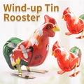 Classic wind-up tin rooster toy set in three sizes with vibrant vintage feather patterns - Tin Rooster
