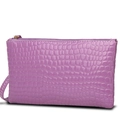 Fashionable purple crocodile pattern clutch bag with wrist strap and zipper closure - Purple