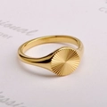 Polished 18K gold plated stackable signet ring with engraved sunburst texture - US 6 / Gold