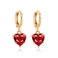 Boucles d'oreilles cœur dorées avec pendentif en zircon rouge pour mariage élégant - Boucles d'oreilles coeur rouge doré (3331)