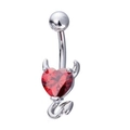 Piercing ombelico piccolo diavolo in acciaio 316L con cuore rosso e finitura argento - Acciaio Rosso