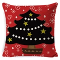 Close-up of linen Christmas pillowcase with red snowflake patterns and stylized black tree - Zl001-8 / 45*45cm Cover Only