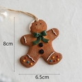 Resin gingerbread man Christmas tree ornament with green bow tie, 8cm x 6.5cm size - No.3 Green Bow Style
