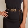Elegante cintura a catena in metallo dorato con doppia fibbia per abiti e gonne - Hardware Doppio Quadrato Oro Catena a O