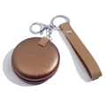 Mini miroir de poche pliable bronze avec dragonne en cuir et porte-clés métallique élégant - Grand (7.3cm) / Or Café