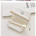 Detail of 4-piece gold alloy hair clip set with white pearls on a display card - Style 1# (4-Piece Gold Pearl Set)