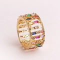 Gold plated openwork ring featuring colorful rectangular cubic zirconia in a rainbow pattern - Adjustable Open / Multicolor Zirconia