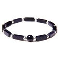Macro shot of rectangular blue sandstone beads and silver spacers on a minimalist bracelet - Blue Sandstone