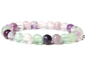 8mm natural striped agate beaded bracelet with colorful handmade elastic stone beads - Fluorite