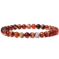 Natural sardonyx agate beaded bracelet with 6mm-8mm red-brown round polished gemstones - Orange Red Banded Agate