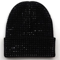Gorro de punto de acrílico negro para invierno decorado con brillantes diamantes de imitación - 55-63cm / Negro Con Diamantes De Imitación Negros (04)