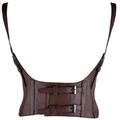Dettaglio della cintura a corsetto in pelle marrone scuro con bottoni e spalline - Corsetto con Bretelle / Caffè Litchi