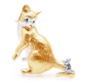 Spilla in lega gatto e topo oro e argento con dettaglio occhi in pietre verdi - Giallo