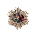 Broche de sol dorado vintage con cristales de colores y piedra gota burdeos - Dorado 5.4cm
