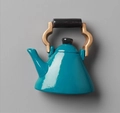 3D miniature turquoise ceramic teapot fridge magnet with gold and black handle accent - Blue Teapot with Gold Handle